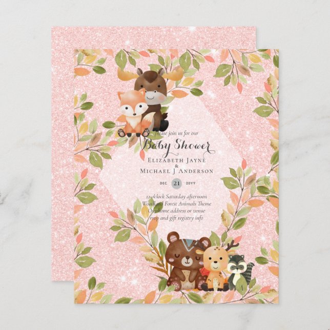 BUDGET BABY SHOWER INVITATIONS - Woodland Animals (Front/Back)