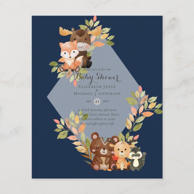 BUDGET BABY SHOWER INVITATIONS - Woodland Animals Flyer (Front)