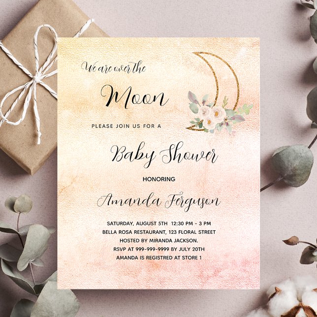 Budget Baby shower moon blush rose gold invitation (Creator Uploaded)