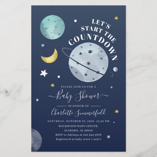 Budget Baby Shower Outer Space Planet Invitation Stationery (Front)