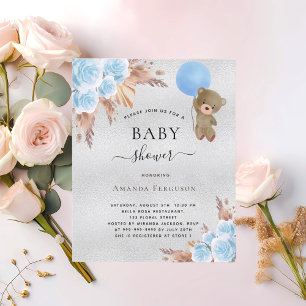 Budget Baby shower pampas grass silver teddy bear