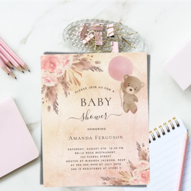 Budget Baby shower pampas grass teddy bear pink (Creator Uploaded)