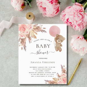 Budget Baby shower pampas grass teddy bear pink