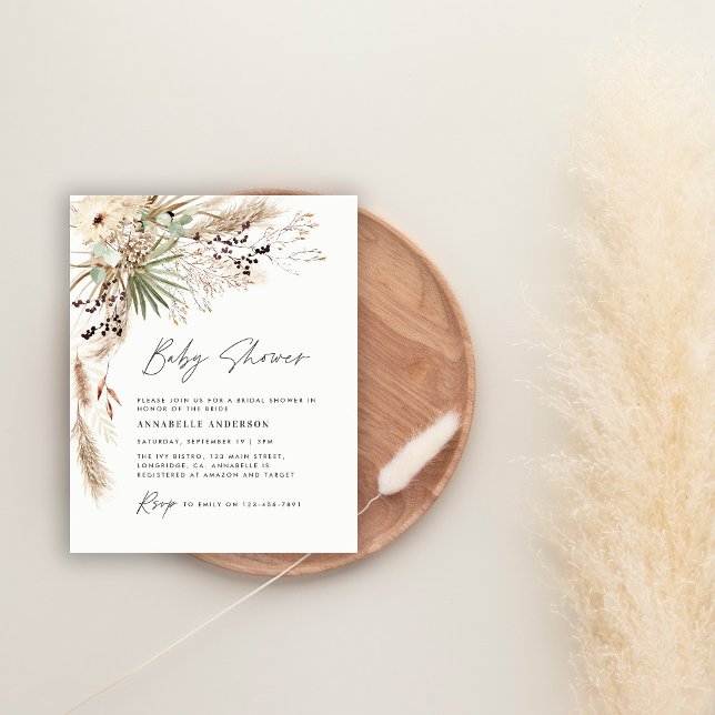 Budget baby shower pampas modern boho elegant flye flyer (Creator Uploaded)