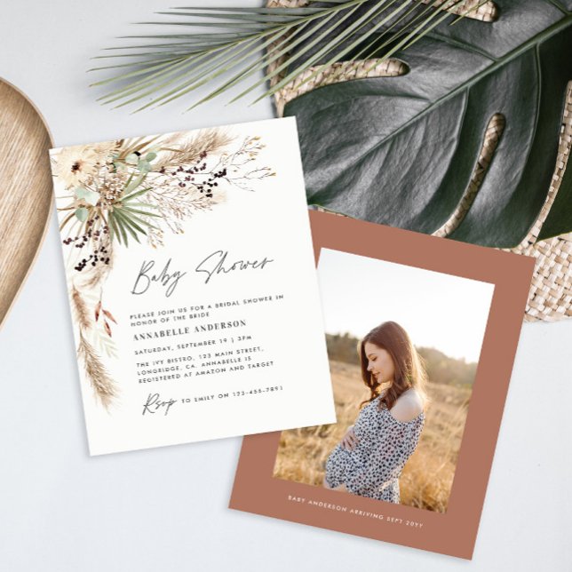 Budget baby shower pampas modern boho elegant flyer (Creator Uploaded)