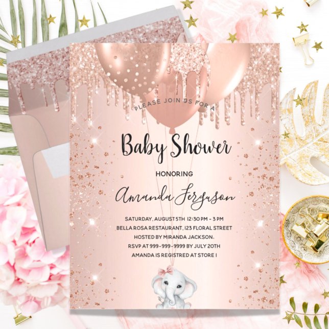 Budget Baby Shower rose gold glitter elephant girl (Creator Uploaded)