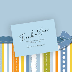 Budget baby shower script light blue thank you  card