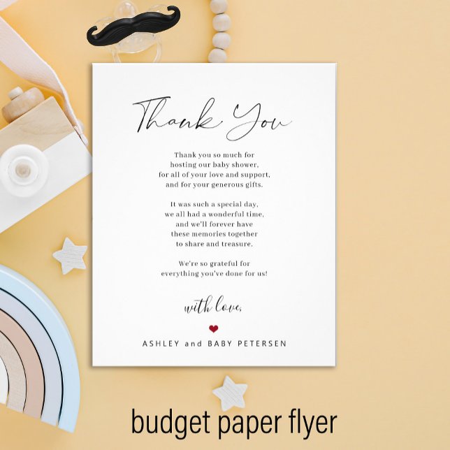 Budget baby shower script thank you card (Creator Uploaded)
