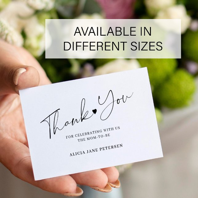 Budget baby shower script white black thank you  card (Creator Uploaded)