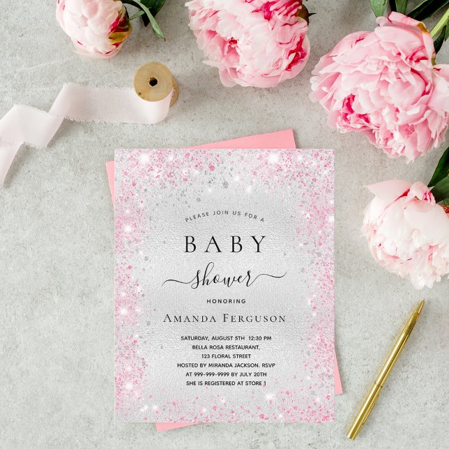 Budget baby shower silver glitter pink girl (Creator Uploaded)