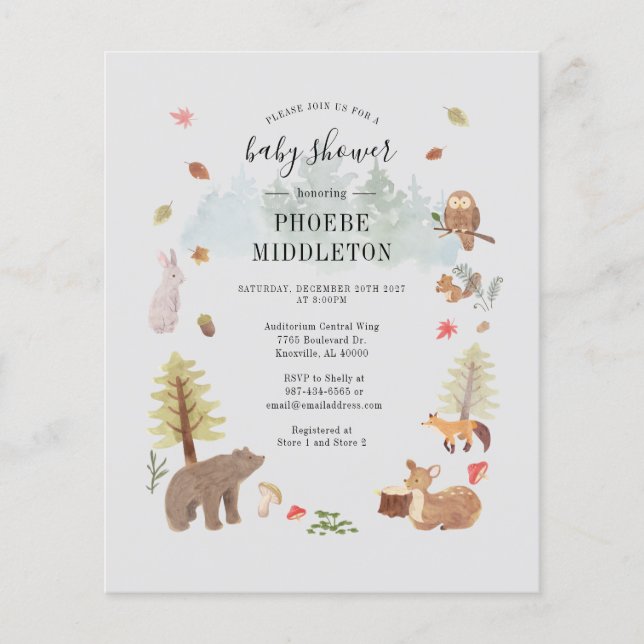 Budget Baby Shower Woodland Animals Invitation (Front)