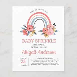Budget Baby Sprinkle Rainbow Floral Invitation Flyer
