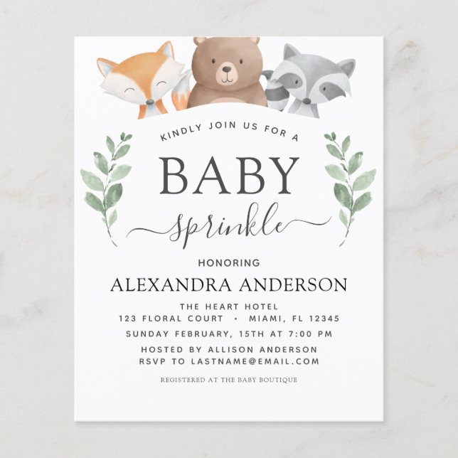 Budget Baby Sprinkle Shower Woodland Eucalyptus Flyer (Front)