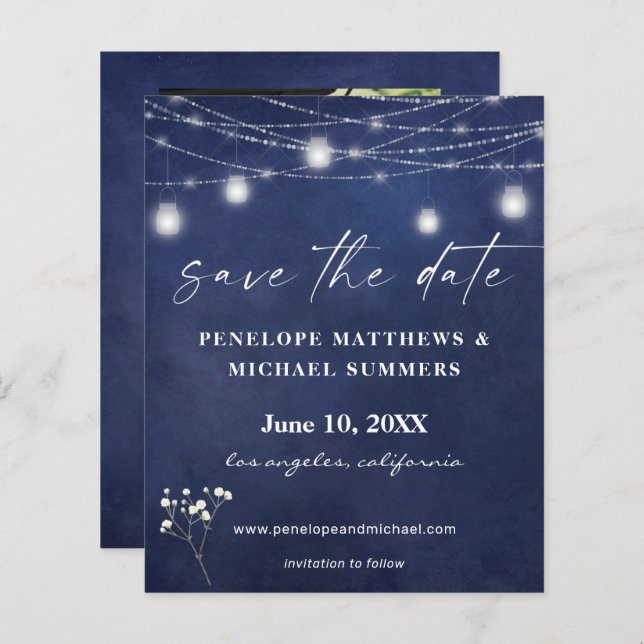 Budget Baby's Breath B Chalkboard Photo Save Date (Front/Back)