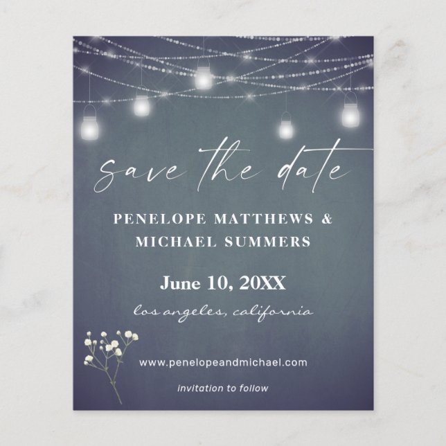 Budget Baby's Breath BG Chalkboard Photo Save Date Flyer (Front)