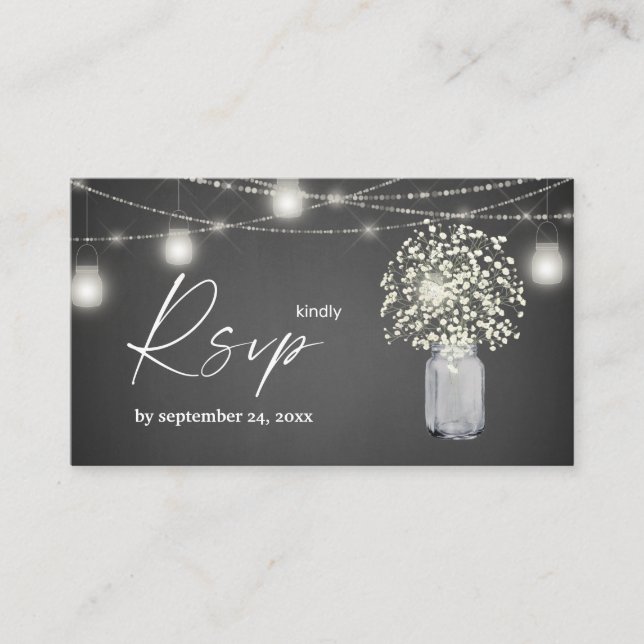 Budget Baby's Breath, Gra Chalkboard 2SM Meal RSVP Enclosure Card (Front)