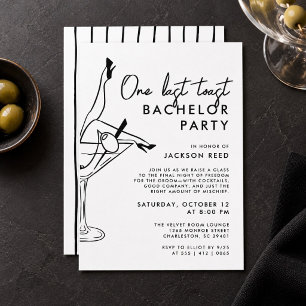 Budget Bachelor Party Black and White Martini Invitation