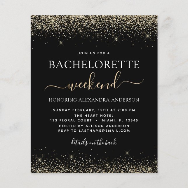 Budget Bachelorette Weekend Gold Modern Glitter (Front)