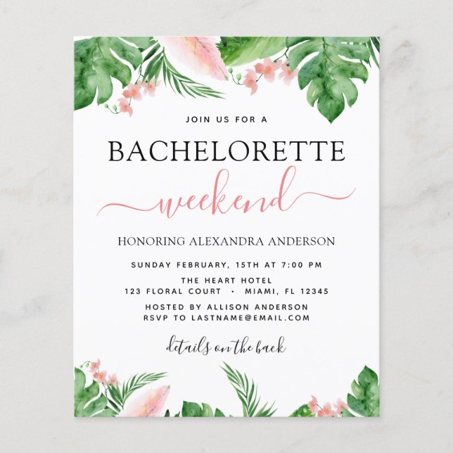 Budget Bachelorette Weekend Itinerary Tropical Flyer (Front)