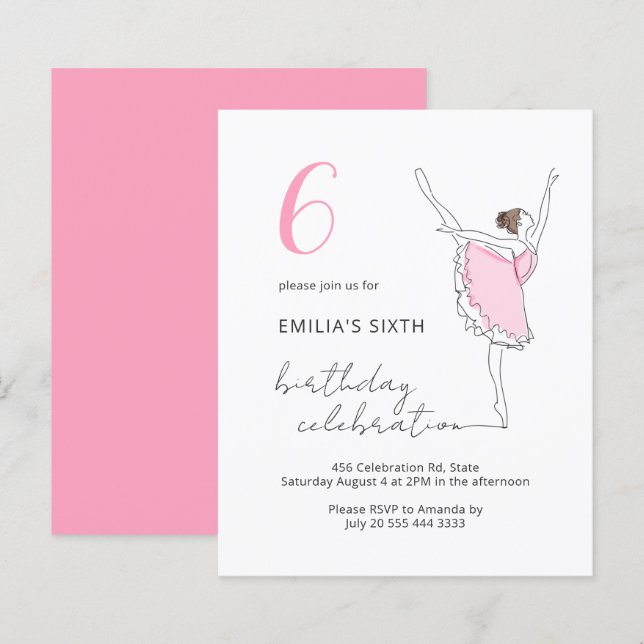 Budget Ballerina Pretty Pink Any Age Kids Birthday (Front/Back)