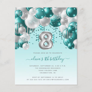 Budget Balloon Arch Teal Silver 8th Birthday Party