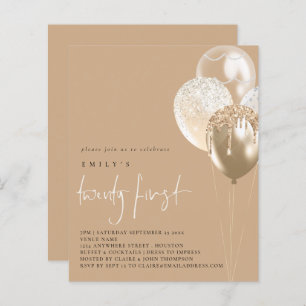 Budget Balloons Gold Ivory 21st Party Invite