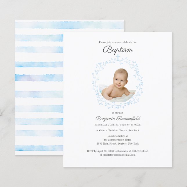 Budget Baptism Baby Photo Invite (Front/Back)