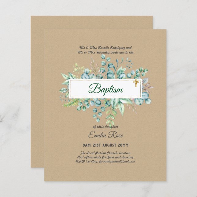 BUDGET Baptism Bautizo Bautismo GREENERY Invites (Front/Back)