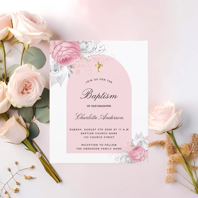 Budget baptism blush pink floral white arch (Creator Uploaded)