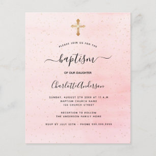 Budget baptism blush pink gold girl invitation