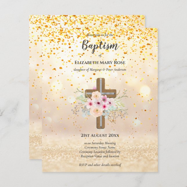 BUDGET Baptism Christening Bautizo Bautismo INVITE (Front/Back)