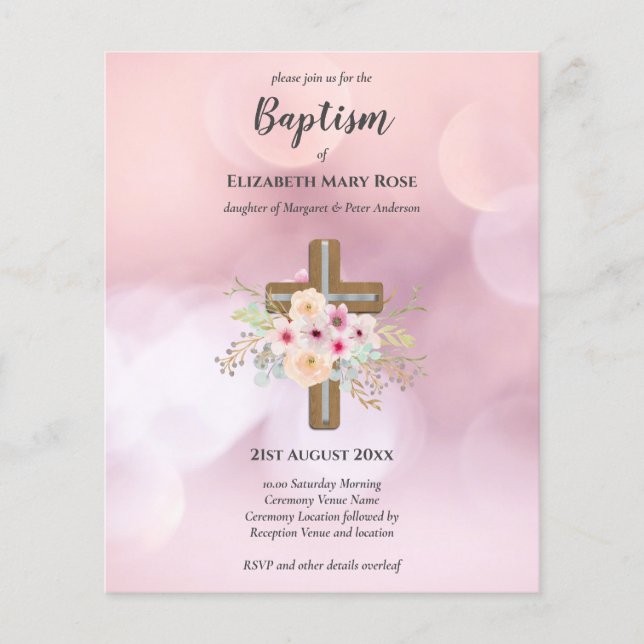 BUDGET Baptism Christening Bautizo Bautismo INVITE Flyer (Front)