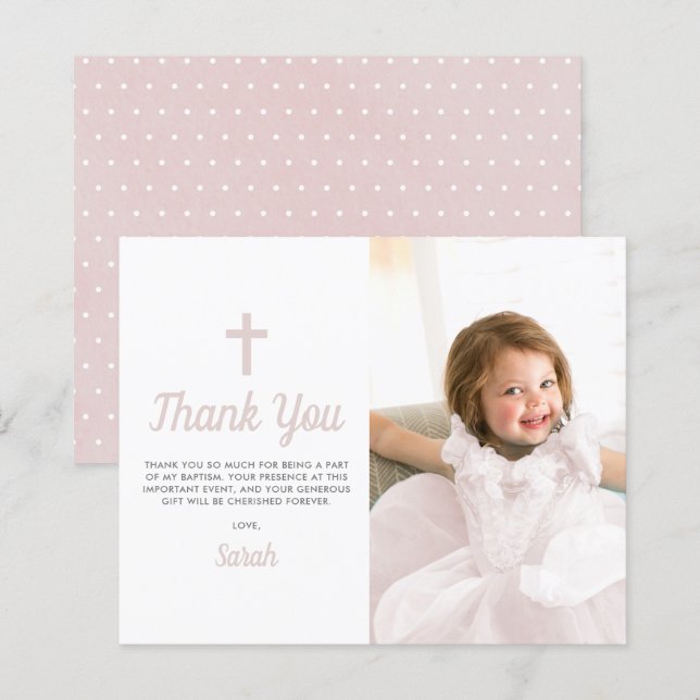Budget Baptism Christening Girl Photo Thank You (Front/Back)