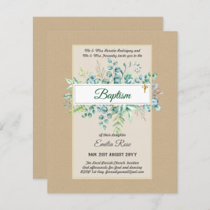 Budget BAPTISM Christening Greenery Leaves Invites