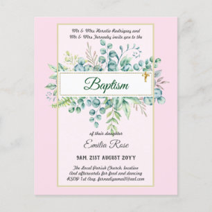 Budget BAPTISM Christening Greenery Leaves Invites Flyer