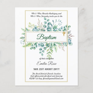 Budget BAPTISM Christening Greenery Leaves Invites Flyer