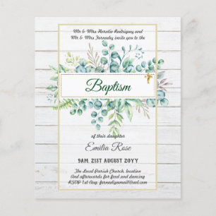 Budget BAPTISM Christening Greenery Leaves Invites Flyer
