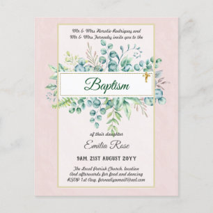 Budget BAPTISM Christening Greenery Leaves Invites Flyer