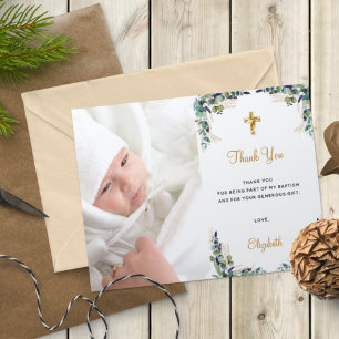 Budget baptism eucalyptus photo thank you