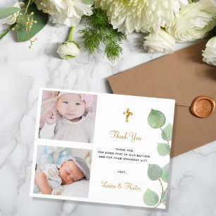 Budget baptism eucalyptus photo twins thank you