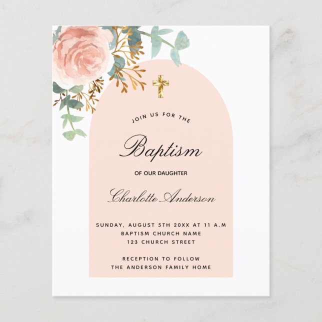 Budget baptism eucalyptus rose gold floral arch (Front)
