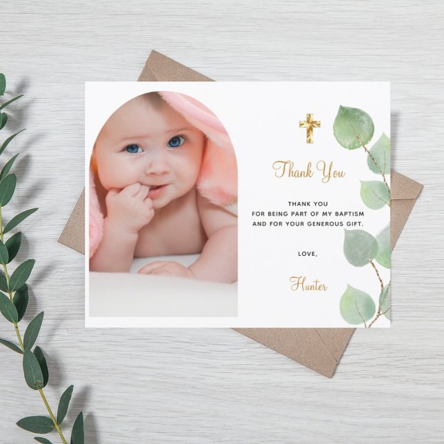 Budget baptism girl eucalyptus photo thank you (Creator Uploaded)
