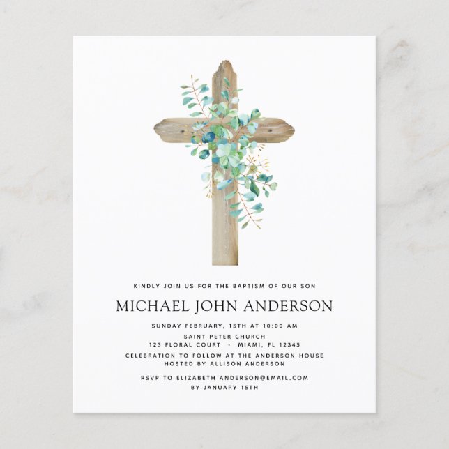 Budget Baptism Greenery Sage Eucalyptus Flyer (Front)