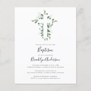 BUDGET Baptism Invitation Eucalyptus Cross