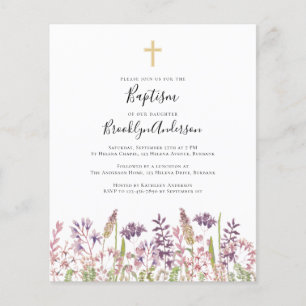 BUDGET Baptism Invitation Wildflower Cross