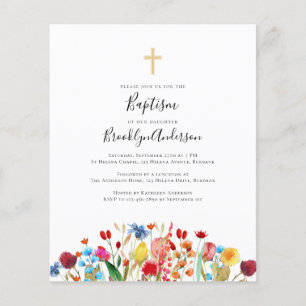 BUDGET Baptism Invitation Wildflower Cross