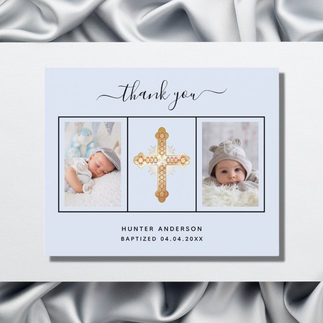 Budget baptism light blue photo boy thank you card (Creator Uploaded)