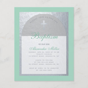 Budget Baptism Mint Green Faux Silver Invitation