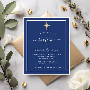 Budget baptism navy blue white adult invitation