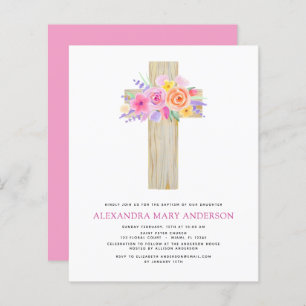 Budget Baptism Pastel Floral Pink Rose Cross
